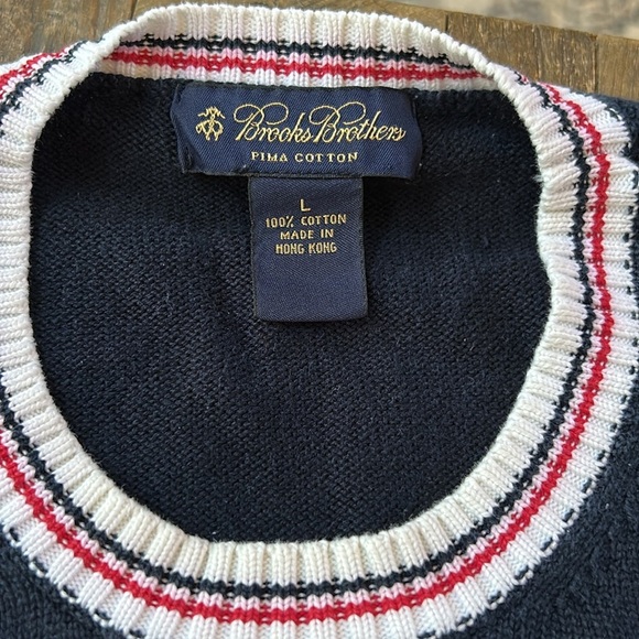 Brooks Brothers Men’s Cotton America Red White Blue Pullover Sweater Size Large - Picture 4 of 8